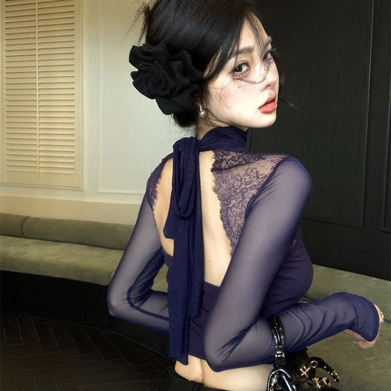 Lavender Lace Backless Top