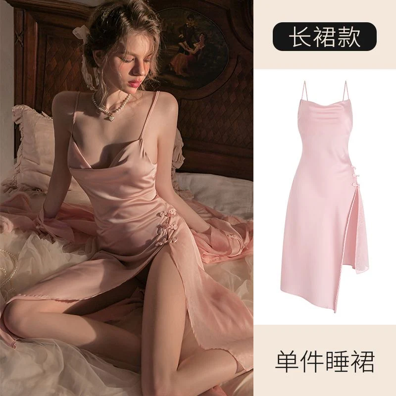 Satin Allure French See-Through Slip Dress