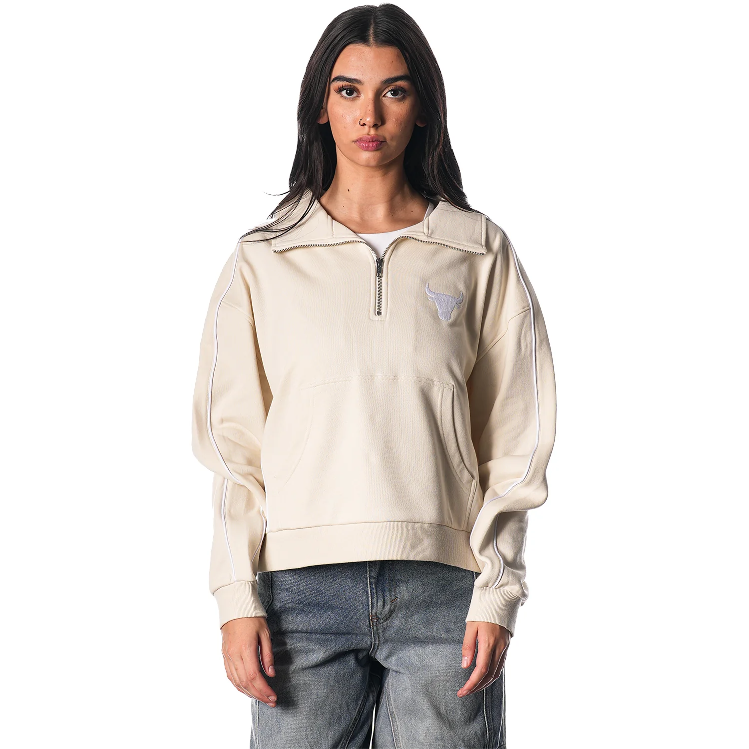 Ladies Chicago Bulls 1966 Wild Collective Tonal See Red Cropped 1/4 Zip Sweatshirt