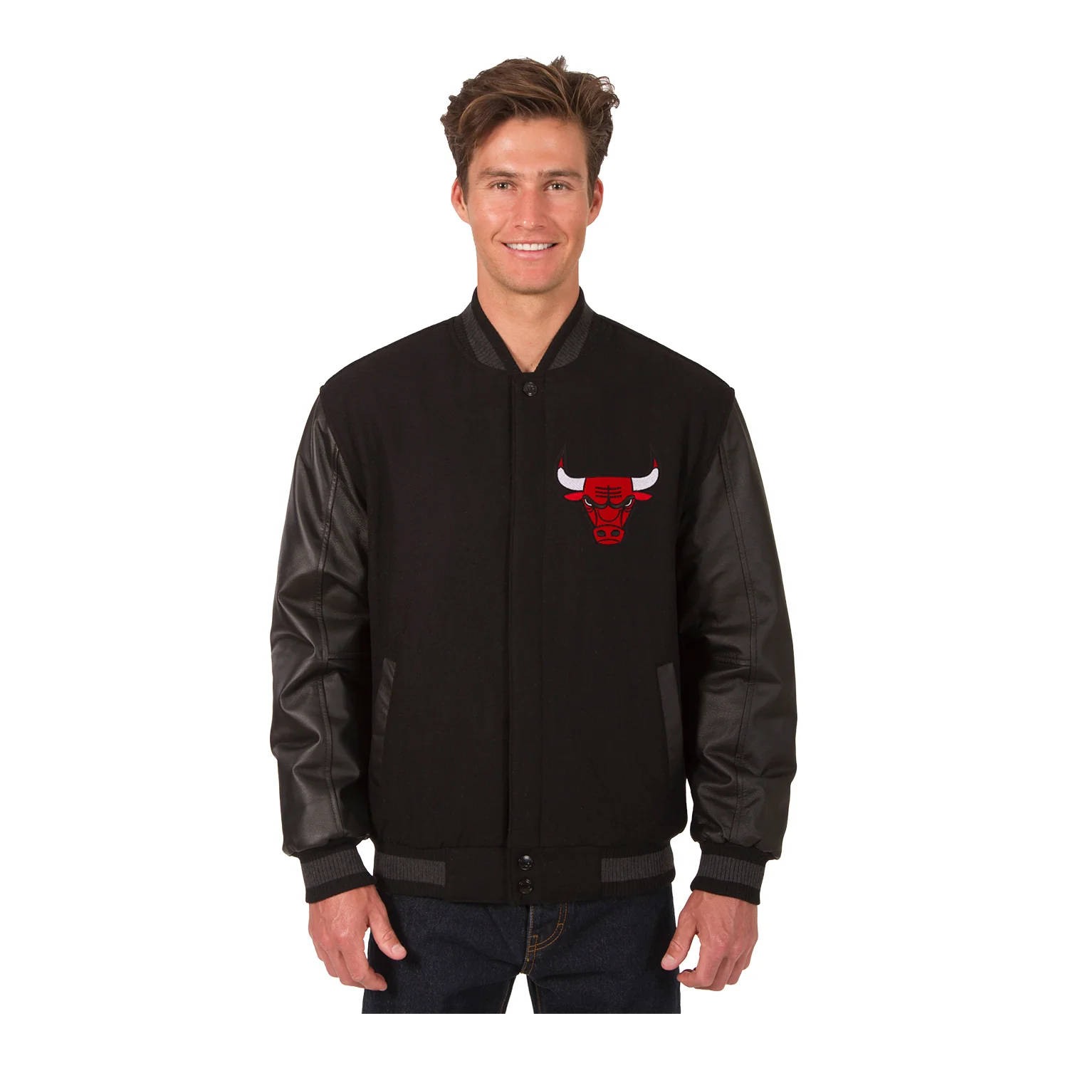 Chicago Bulls JH Design Wool & Leather Reversible Varsity Jacket