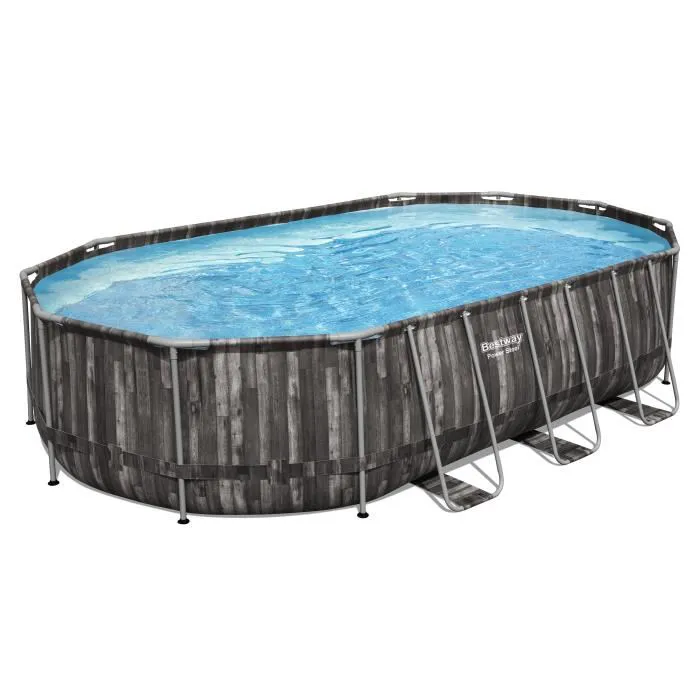 Kit Piscine hors sol tubulaire BESTWAY - Power Steel™ - 610 x 366 x 122 cm - Ovale (Avec épurateur, échelle, bâche)