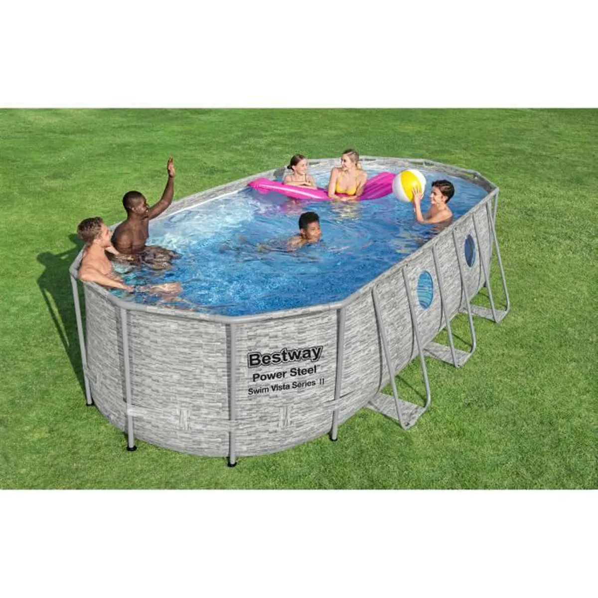 Kit Piscine hors sol - BESTWAY - Power Steel - 549 x 274 x 122 cm - Ovale (Avec pompe de filtration, échelle, bâche)