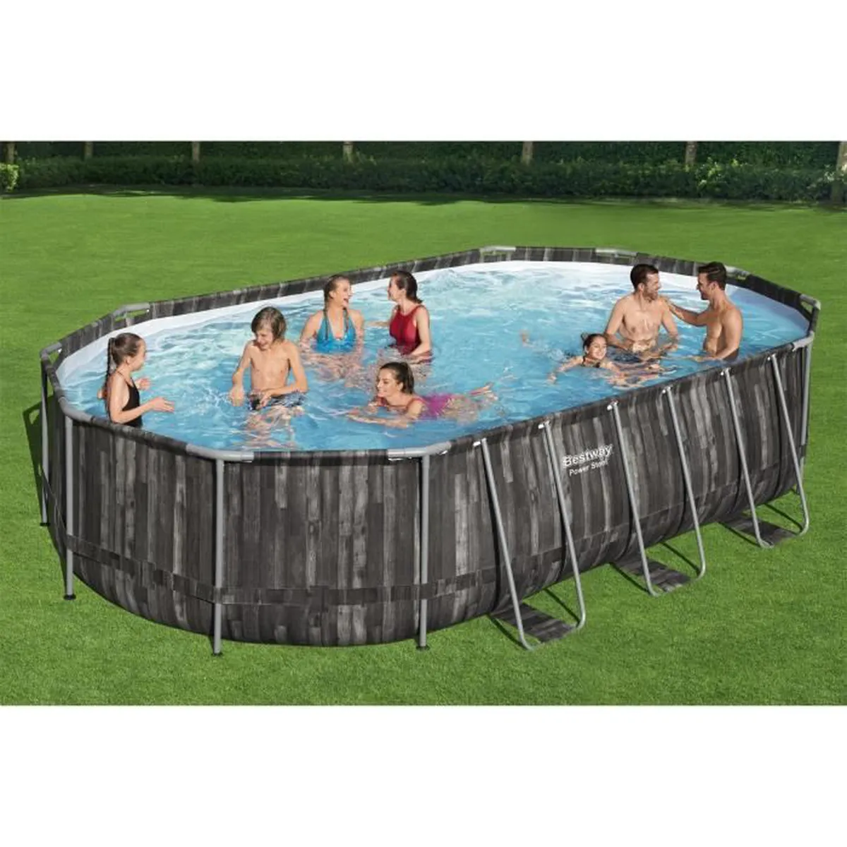 Kit Piscine hors sol tubulaire BESTWAY - Power Steel™ - 610 x 366 x 122 cm - Ovale (Avec épurateur, échelle, bâche)