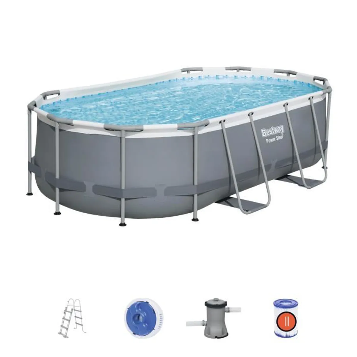 Kit Piscine hors sol tubulaire BESTWAY - Power Steel™ - 427 x 250 x 100 cm - Ovale (Inclus épurateur à Cartouche de 2006 L/H)