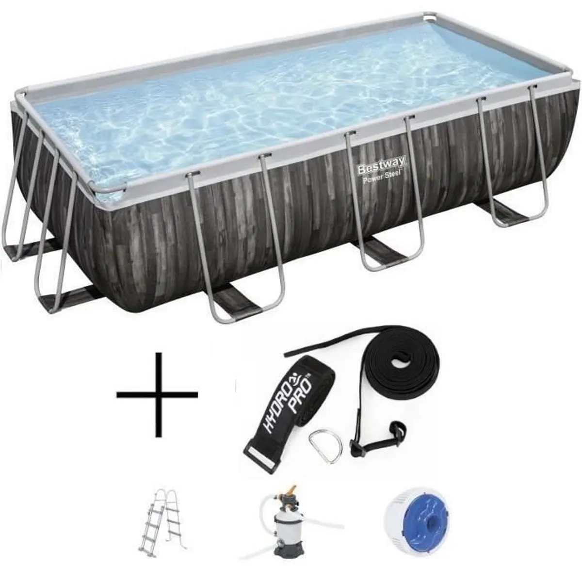 Kit Piscine hors sol tubulaire BESTWAY - Power Steel™- 488 x 305 x 107 cm - Ovale (Livrée avec une échelle, une bâche, un épurateur)
