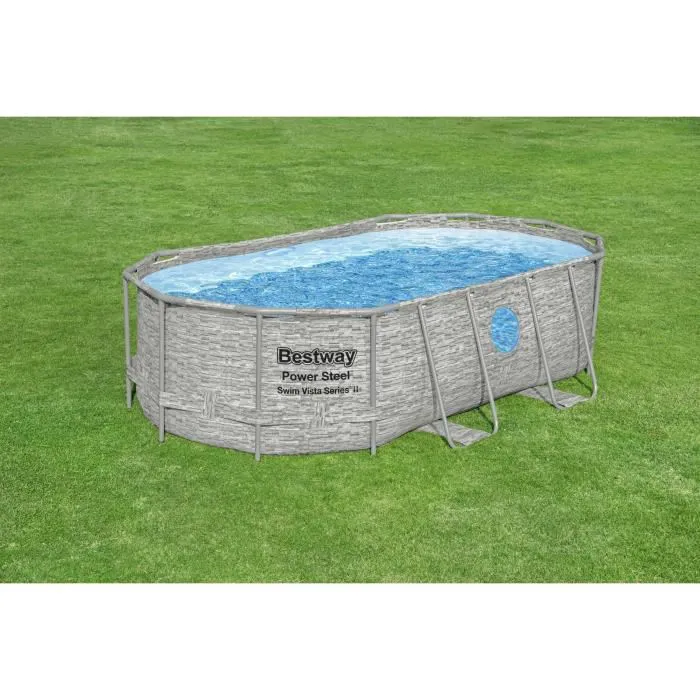 Kit Piscine hors sol BESTWAY Power Steel™- 427 x 250 x 100 cm - Ovale (Livrée avec filtre à cartouche, bâche, échelle)