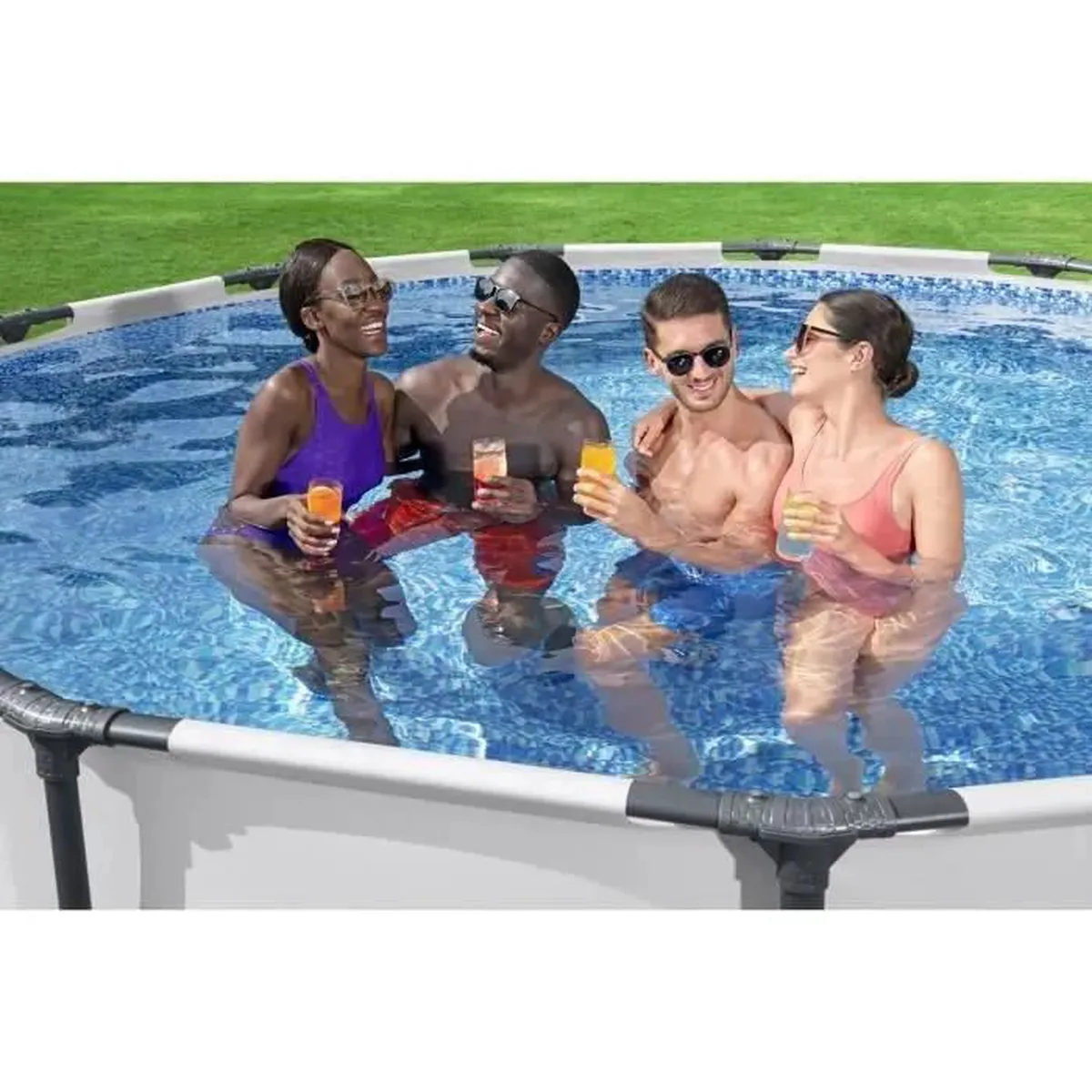 Kit Piscine hors sol tubulaire BESTWAY Steel Pro Max - 396 x 122 cm - Ronde (Livrée avec pompe de filtration, échelle + bâche)