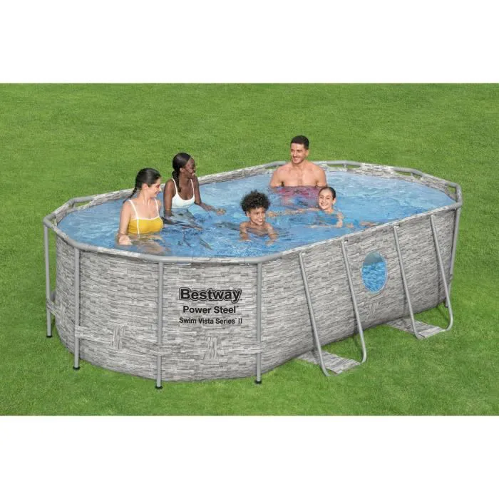 Kit Piscine hors sol BESTWAY Power Steel™- 427 x 250 x 100 cm - Ovale (Livrée avec filtre à cartouche, bâche, échelle)