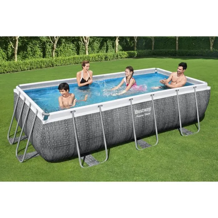 Kit Piscine hors sol tubulaire BESTWAY - Power steel™ - 488 x 244 x 122 cm - Rectangulaire (Filtre à sable, échelle, diffuseur)