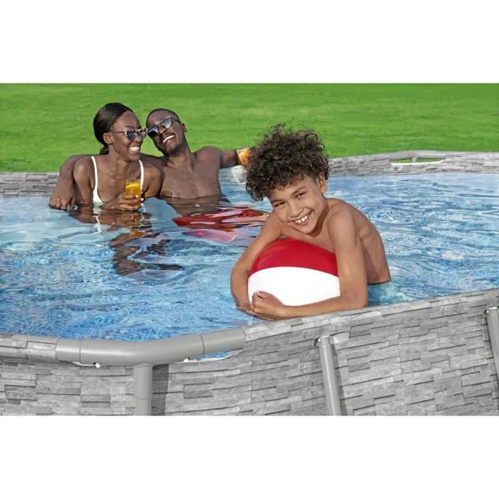 Kit Piscine hors sol BESTWAY Power Steel™- 427 x 250 x 100 cm - Ovale (Livrée avec filtre à cartouche, bâche, échelle)