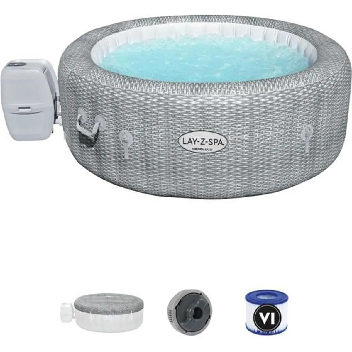Spa gonflable BESTWAY - Lay-Z-Spa Honolulu - 196 x 71 cm - 4 à 6 places - Rond (Avec couverture, pompe, cartouche et diffuseur)