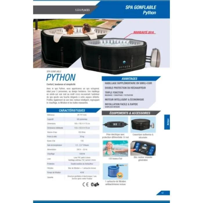 Spa gonflable octogonal NetSpa Python - 5/6 personnes - 1.95m x 1.95m x 70cm