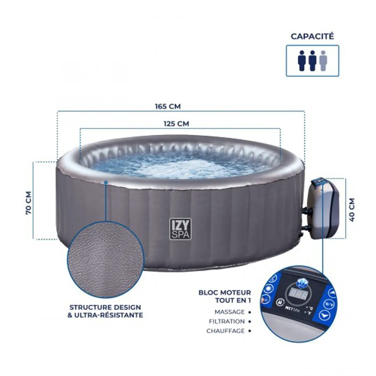 Spa gonflable rond NetSpa IZY - 2+1 places
