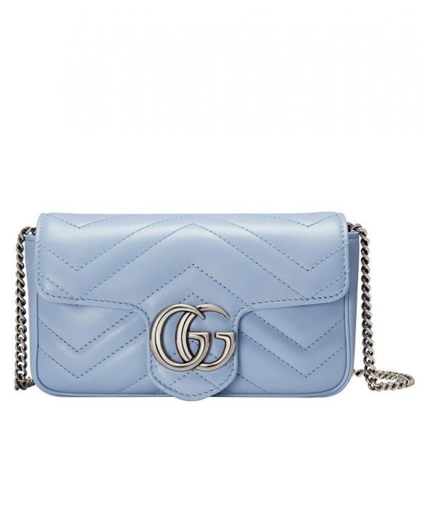 Gucci GG Mini Marmont Calfskin Matelasse Leather Light Blue Ladies