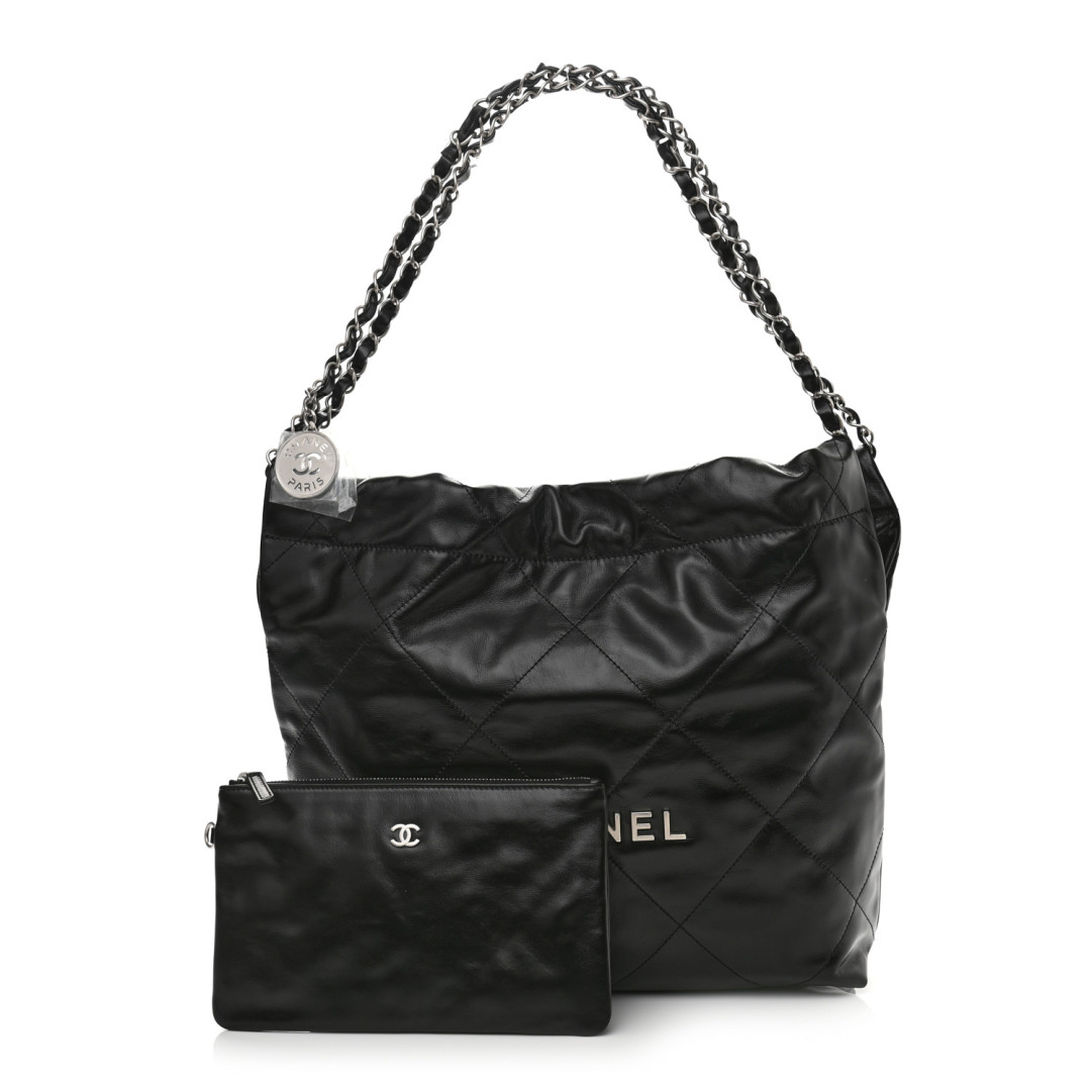 Chanel Black Shiny Calfskin Quilted Small Chanel 22 Bag