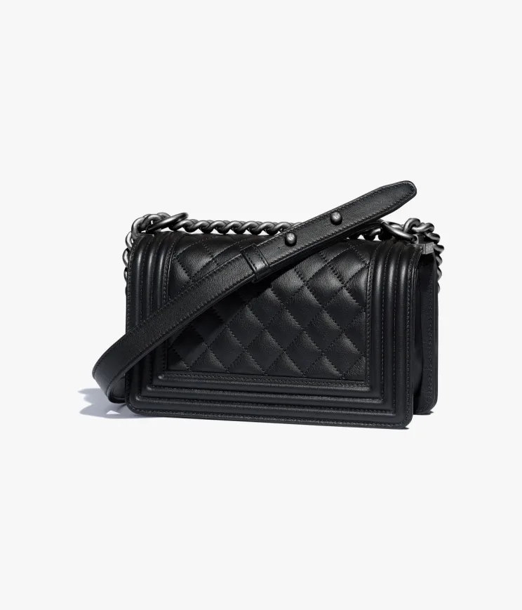 CHANEL Black Quilted Caviar Leather Small Boy Bag