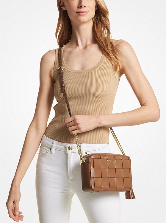 Ginny Medium Woven Leather Crossbody Bag - Michael Kors