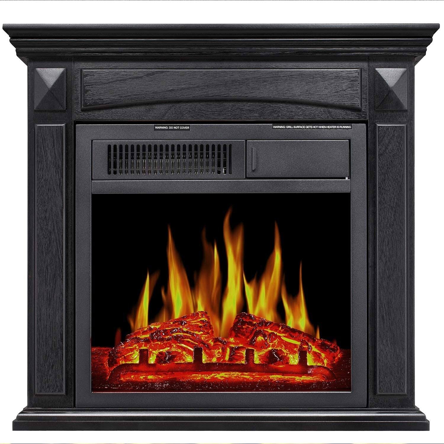 Mantel Electric Fireplace, Freestanding Wooden Surround Firebox Black