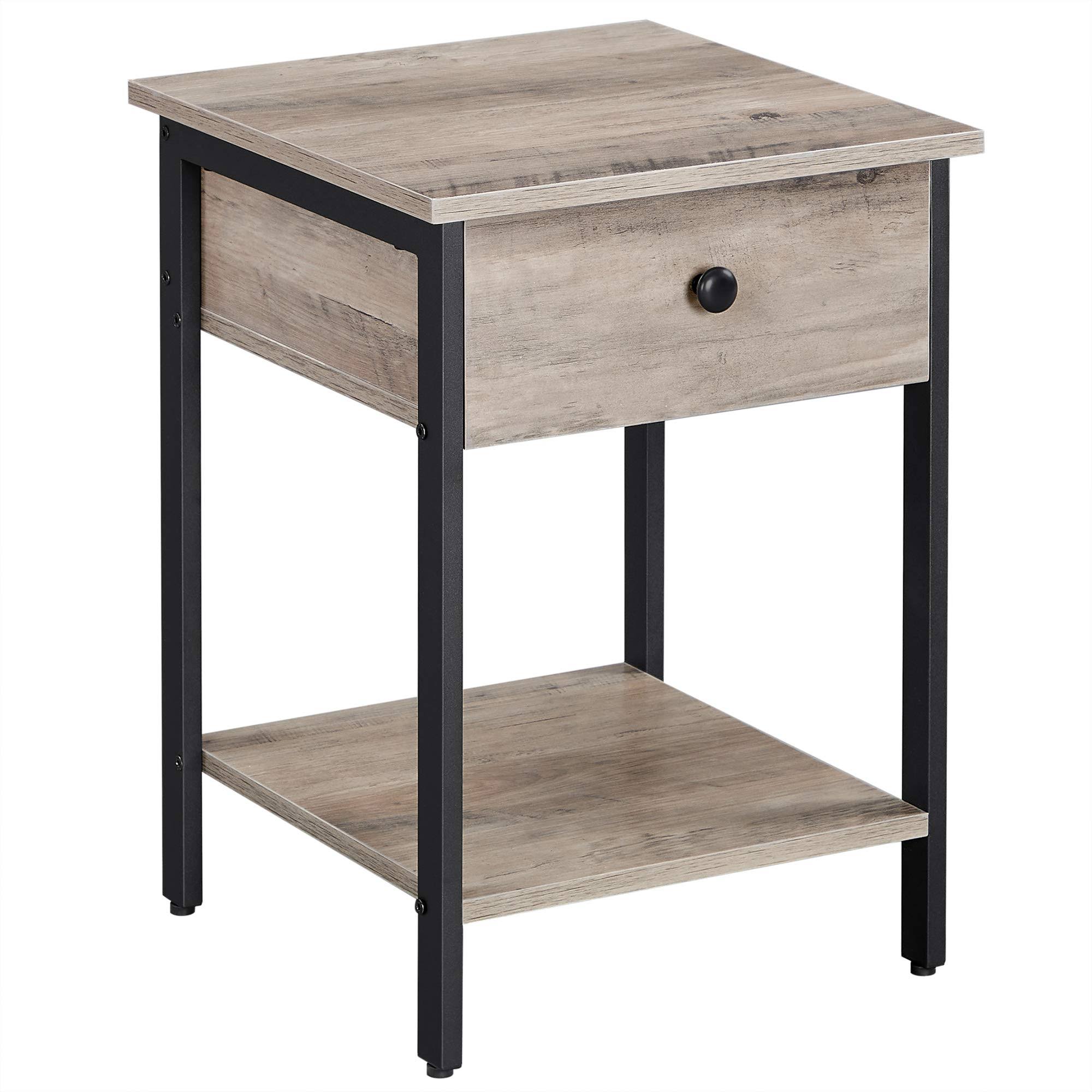 VASAGLE Nightstand Greige and Black - ahuboo