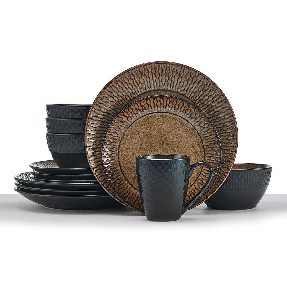 Food Network Burrata 16pc. Dinnerware Set, Brown, 4 PLSET 16 ahuboo