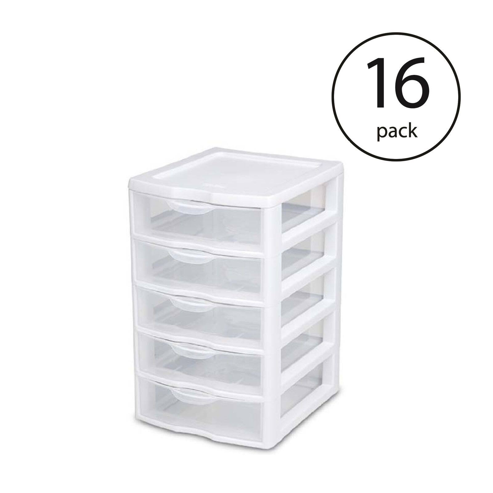 Sterilite Clearview Small 5 Drawer Desktop Storage Unit White 16 Pack
