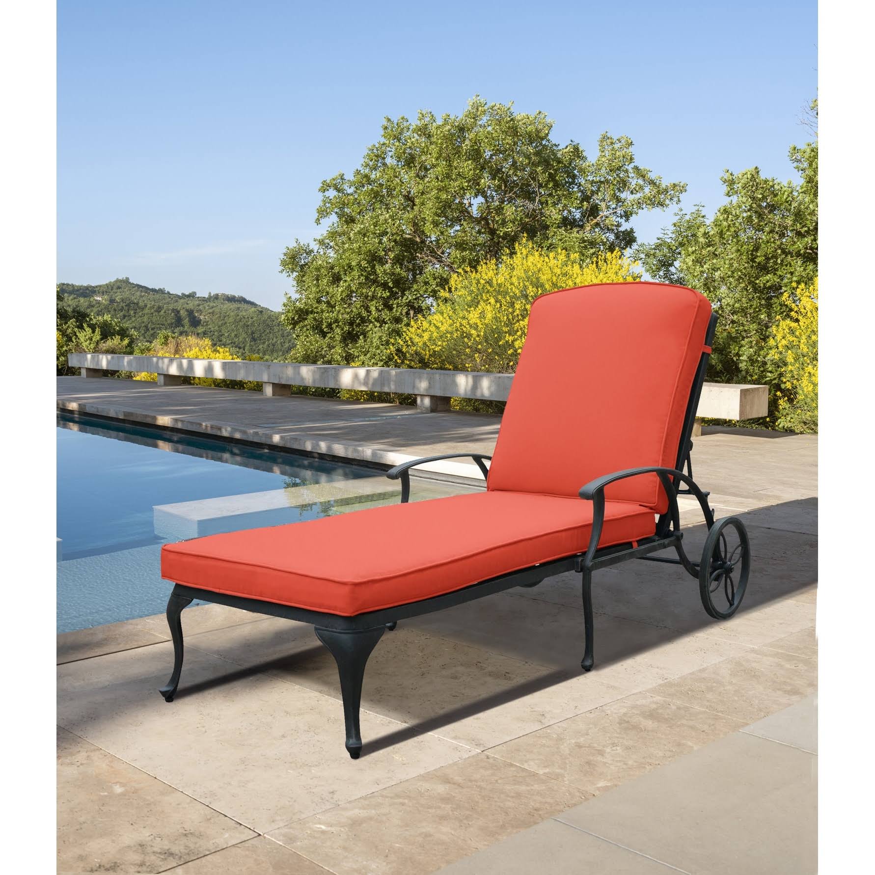 Aluminum Reclining Outdoor Chaise Lounge with Wheels and Cushions Red