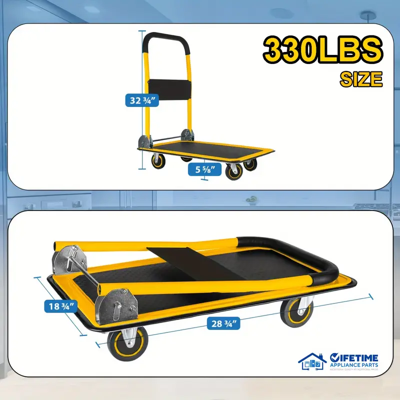 330 Lbs/660 Lbs Capacity Steel Heavy Duty Upgraded Home Large Foldable Push Cart