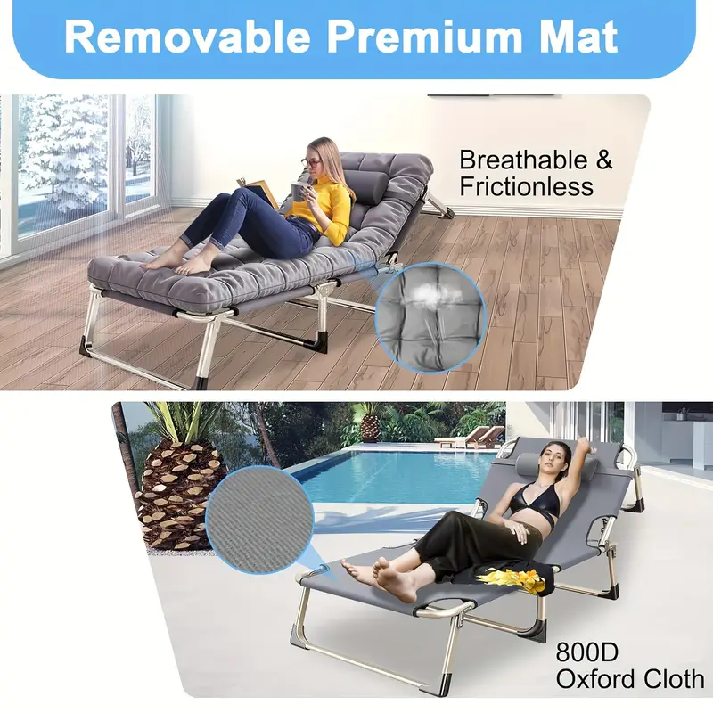 Portable Folding Camping Cot – Oversize, 5-Position Reclining Chair with Pillow