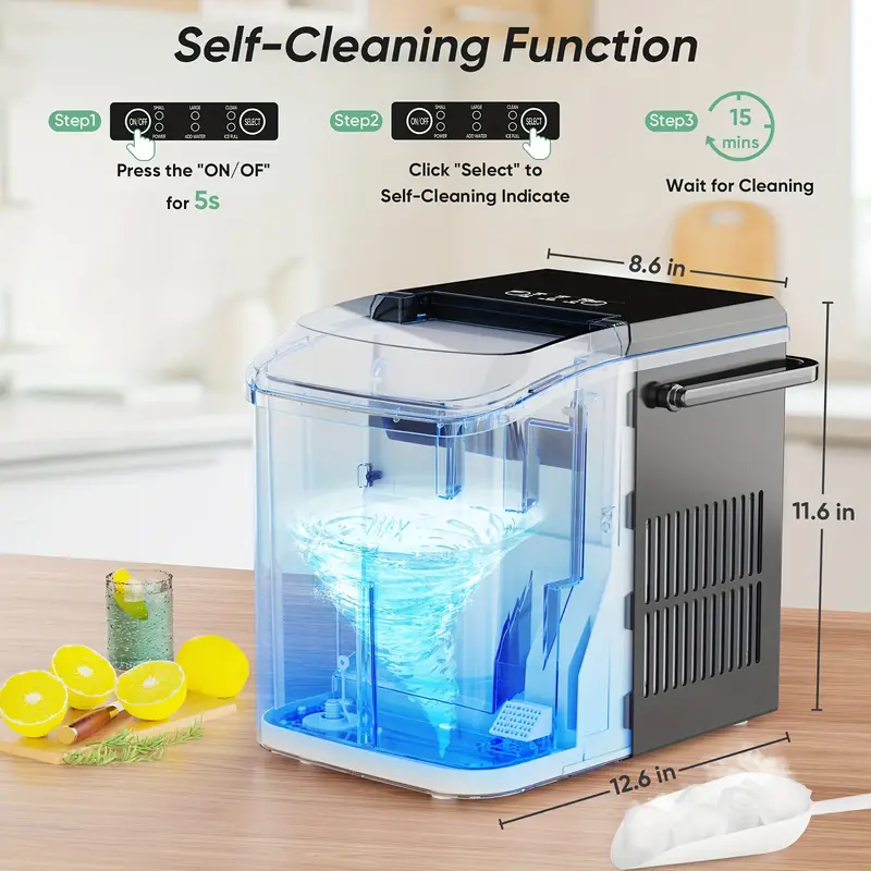 Countertop Ice Maker Machine With Handle Auto-Cleaning Multiple Ice Cube Sizes