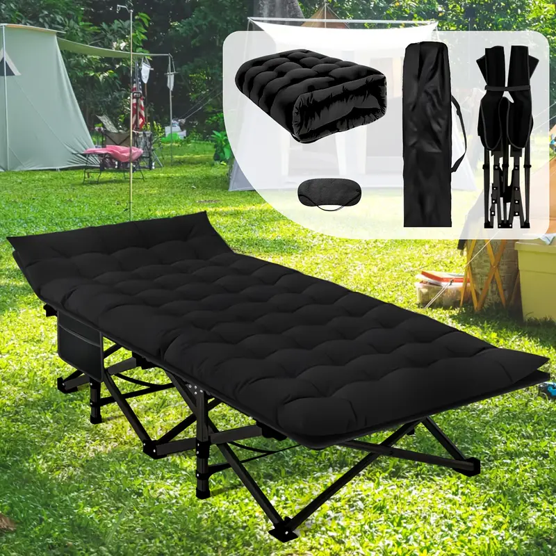 Camping Cot – Heavy Duty Folding Cot for Adults with Mat & Carry Bag, 900 lbs Capacity