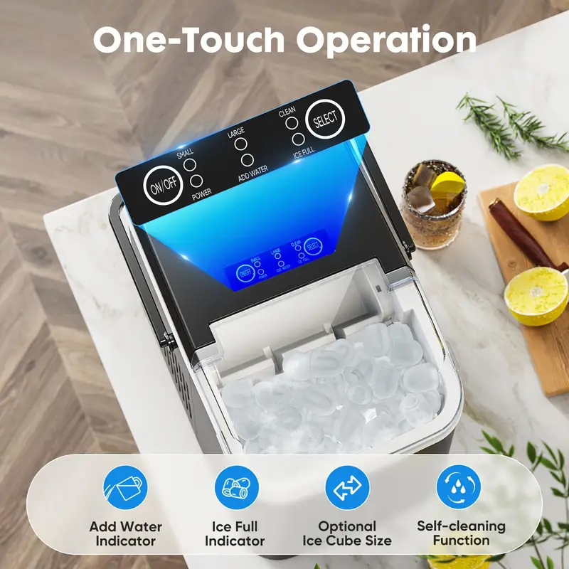 Countertop Ice Maker Machine With Handle Auto-Cleaning Multiple Ice Cube Sizes