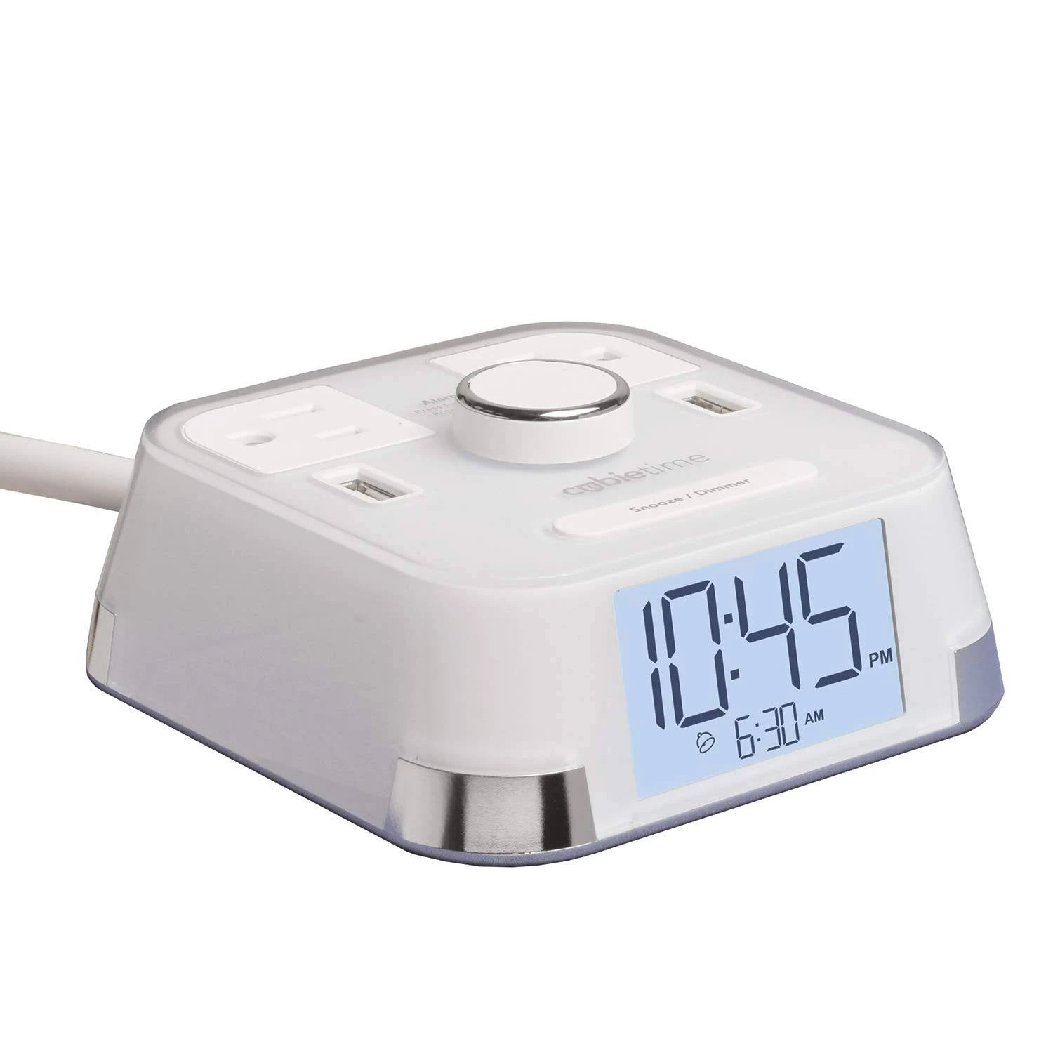 CubieTime Alarm Clock Charger w/ 2 USB Ports and 2 Outlets Charging