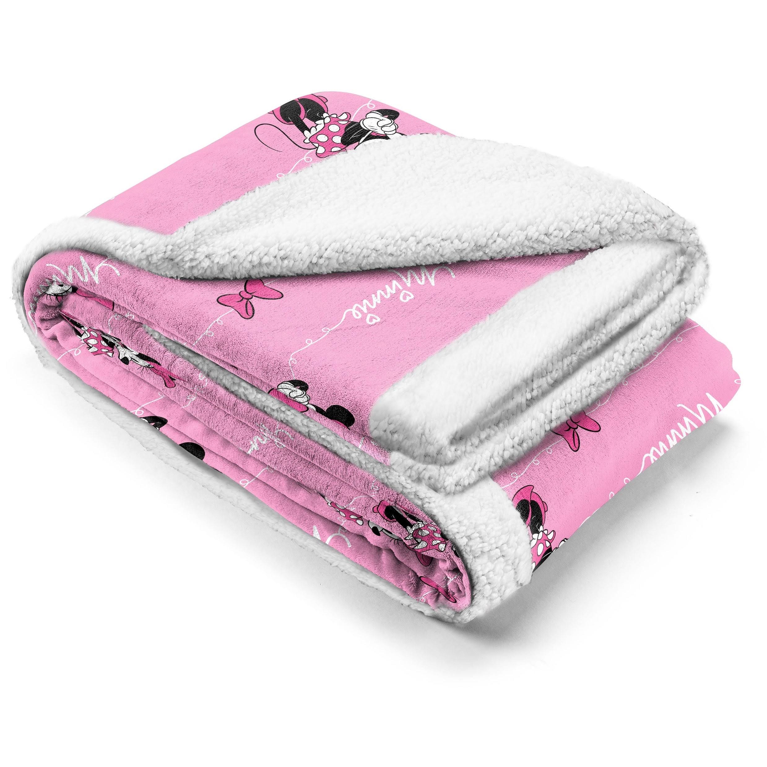 Minnie Mouse 60 inch x 90 inch Sherpa Backed Blanket, Pink dersya