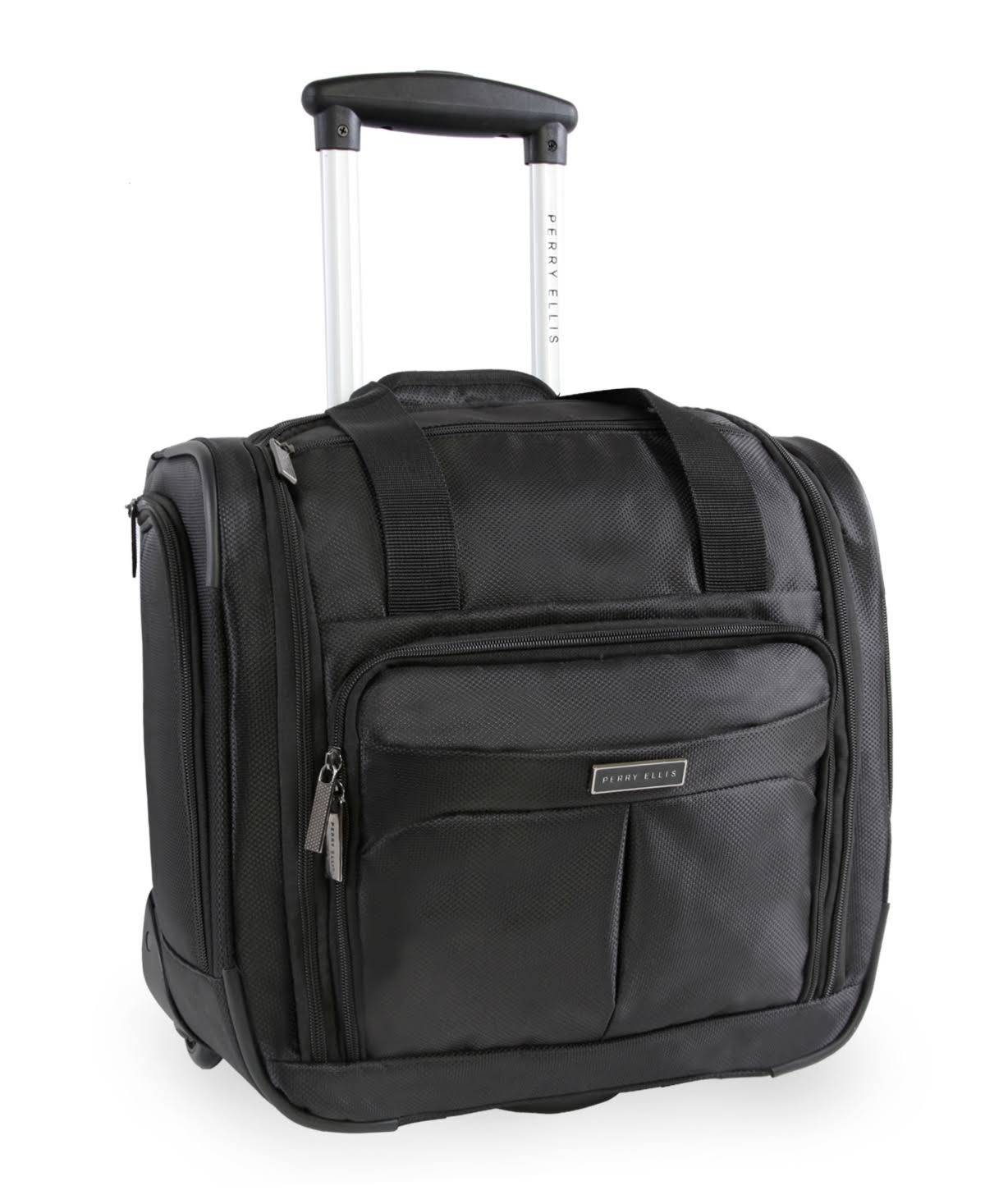 Perry Ellis Black Excess 9Pocket Underseat Rolling Tote CarryOn Bag