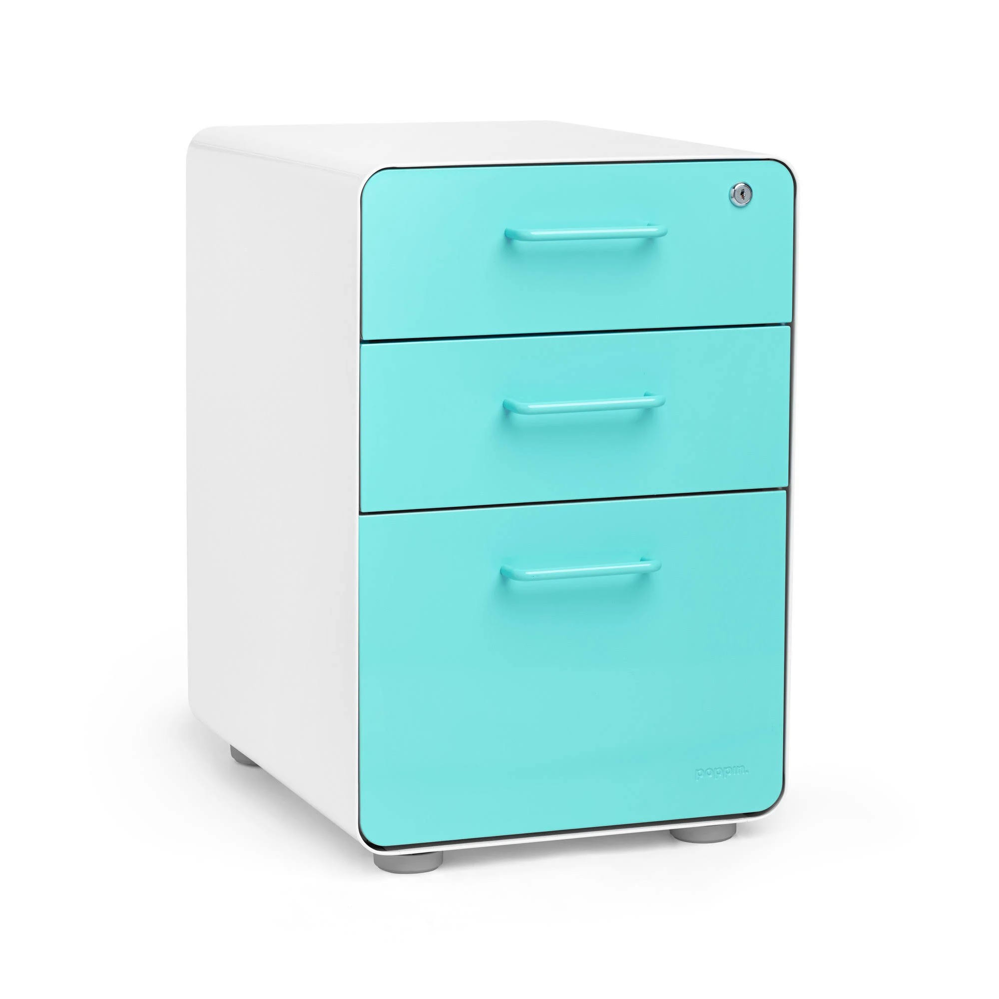 Poppin White + Aqua Stow 3Drawer File Blue dersya