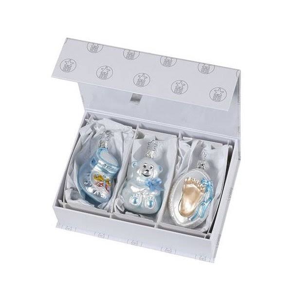 Inge Glas It's A Baby Boy German Glass Christmas Ornament Set 111815
