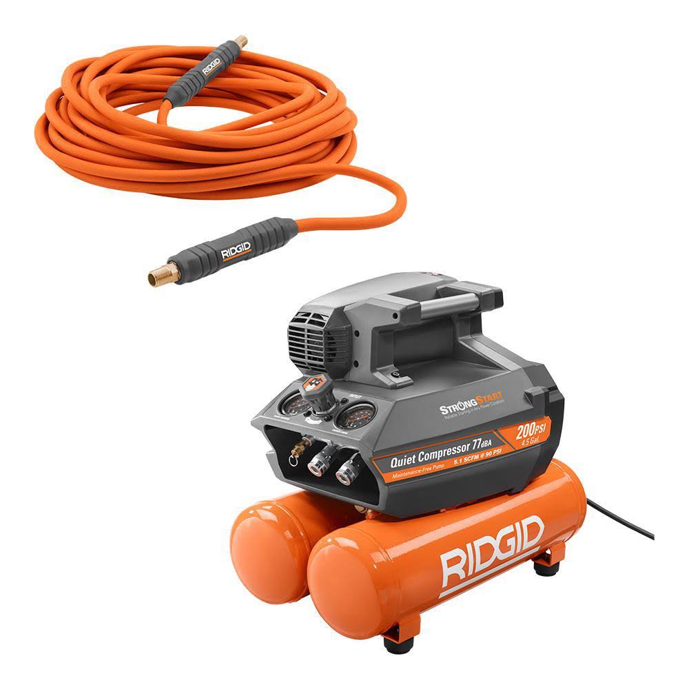 Ridgid 4.5 gal. Portable Electric Quiet Air Compressor and 1/4 in. Lay