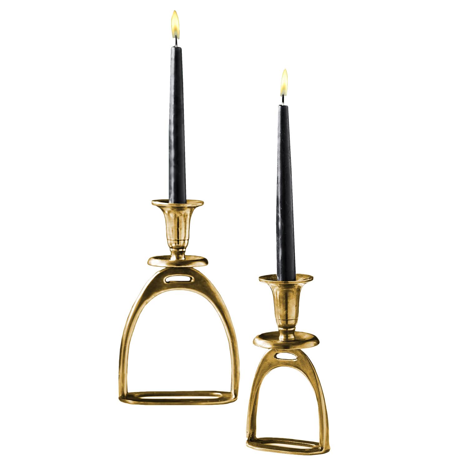 Two's Company Stirrup Set of 2 Antique Gold Tapered Candle Holders dersya
