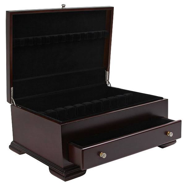 Wallace Dark Walnut Single Drawer Footed Flatware Storage Chest dersya