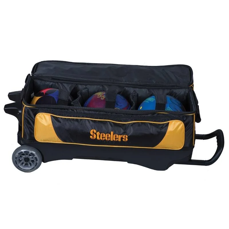 🔥Gold Pittsburgh Steelers Triple Roller Bowling Bag dersya