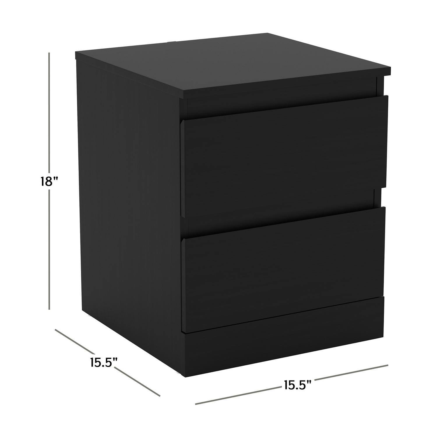 Brindle Low Profile Nightstand with 2 Drawers and USB, Black Oak, by