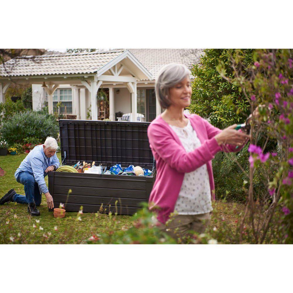 Keter Brightwood 120 Gallon Outdoor Plastic Storage Deck Box Brown
