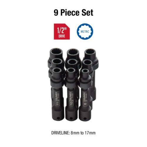 Sunex 9 Piece 1/2x22 Drive 12 Point Metric Driveline Socket Set 2695
