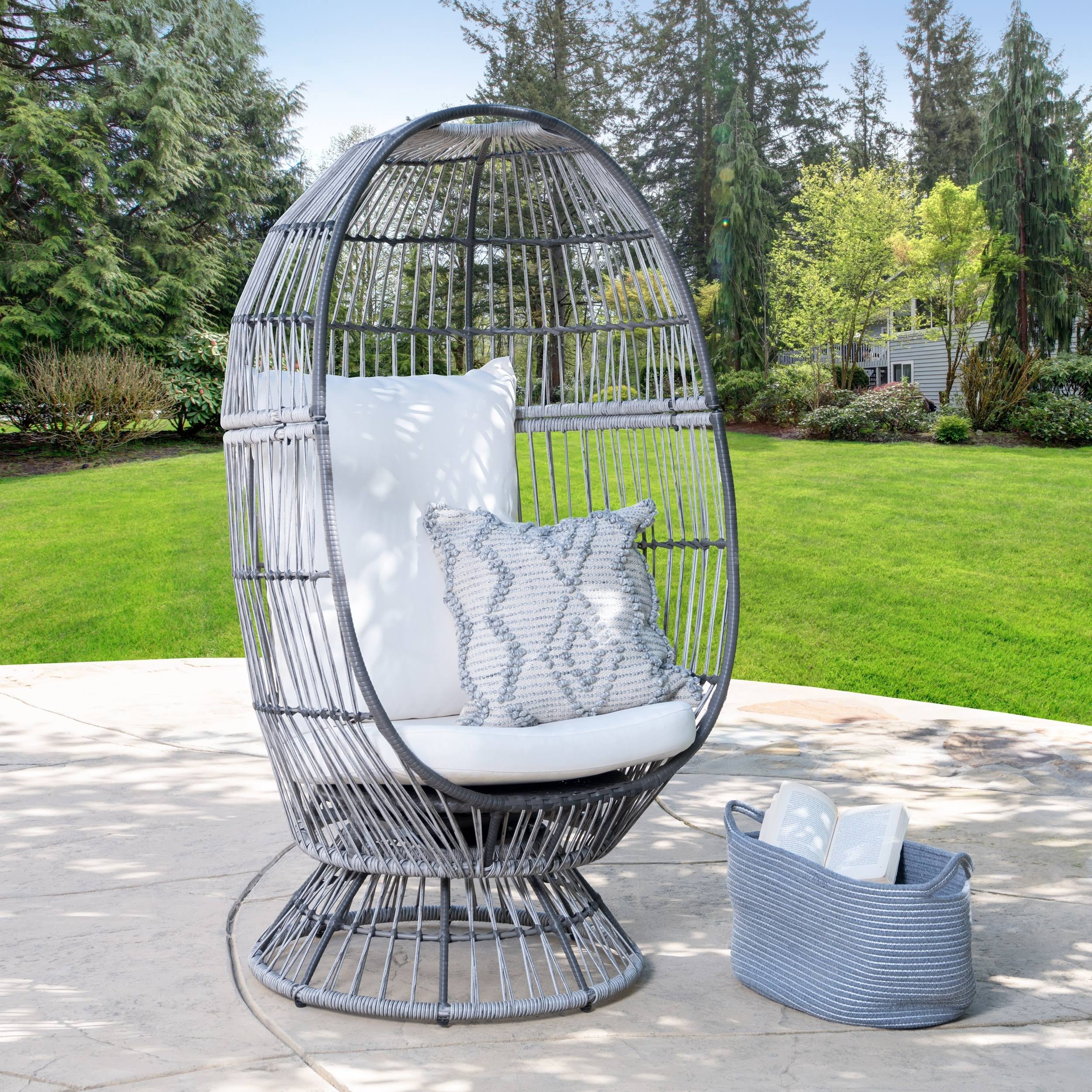 🔥Abbyson Rio Outdoor Wicker Patio Swivel Egg Chair Grey dersya