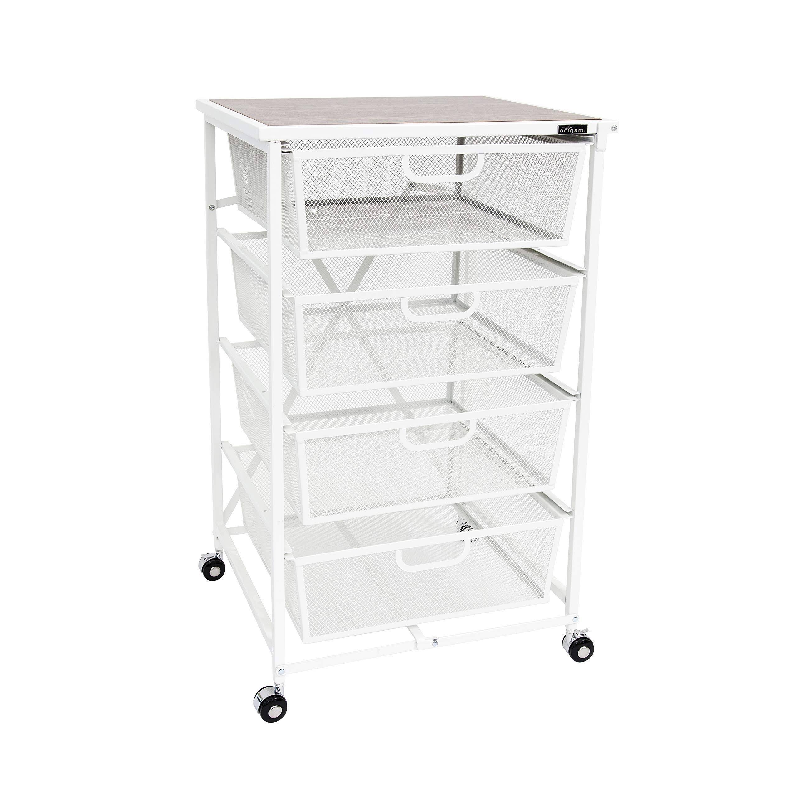 Origami Folding Wheeled 4Drawer Storage Cart, White dersya