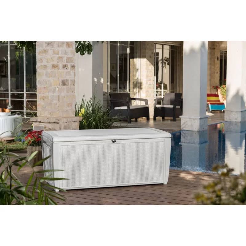 🔥Keter Sumatra 135 Gallon Outdoor Storage Rattan Deck Box (White) dersya