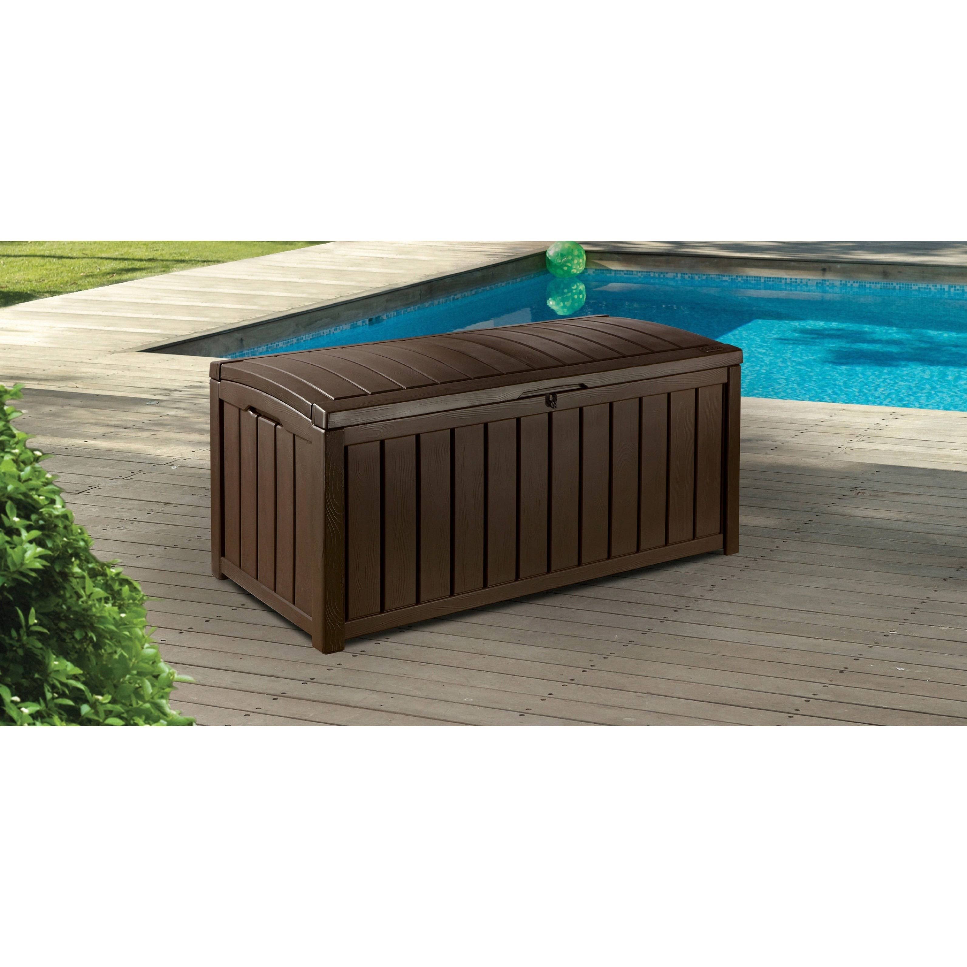 Keter Glenwood Outdoor Plastic Deck Storage Box 101 Gal Brown dersya