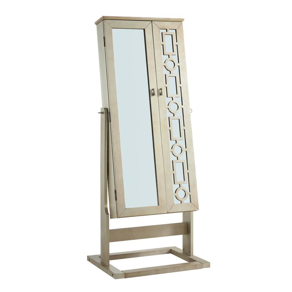 Powell Company Jenkins Silver Cheval Mirror Jewelry Armoires, Silver