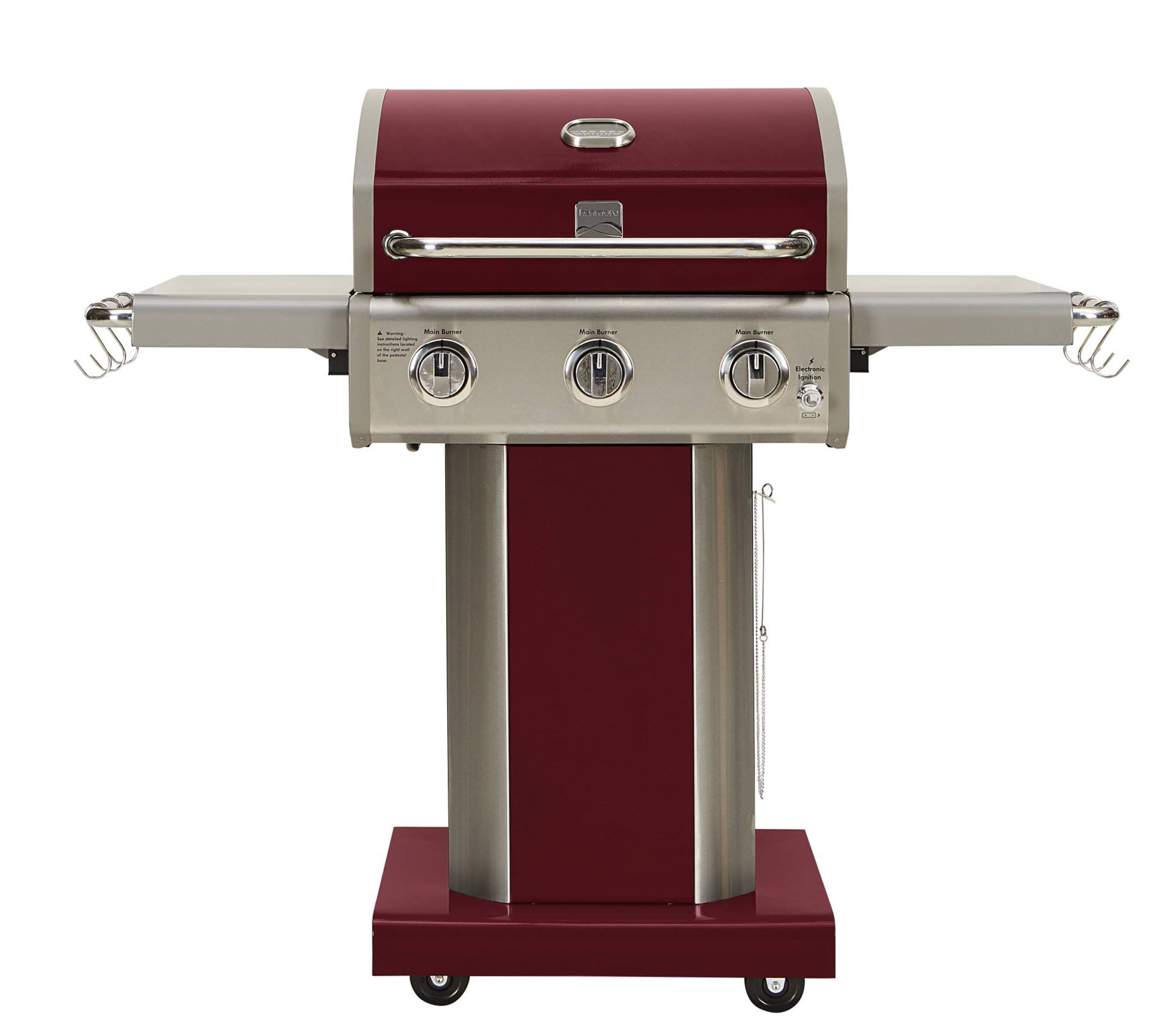 Kenmore 3-Burner LP Grill With Foldable Side Shelves - Red - Dersya