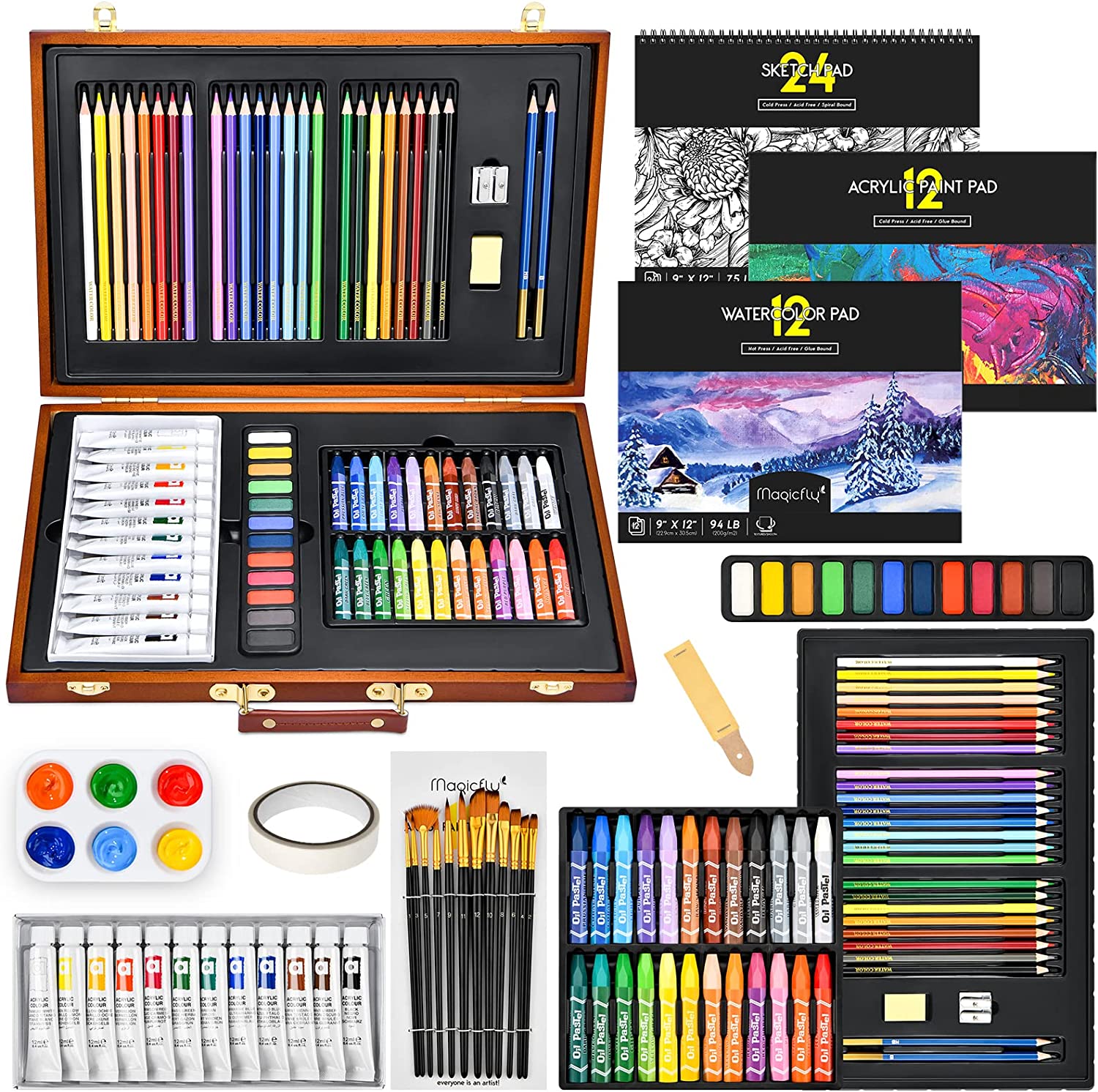 Magicfly 95 Piece Deluxe Art Set with Wooden Art Box, Professional Art